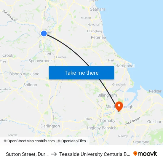 Sutton Street, Durham to Teesside University Centuria Building map