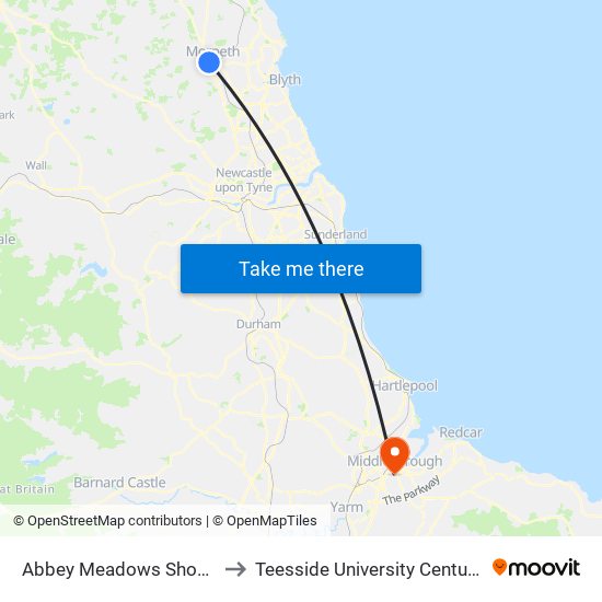 Abbey Meadows Shops, Kirkhill to Teesside University Centuria Building map