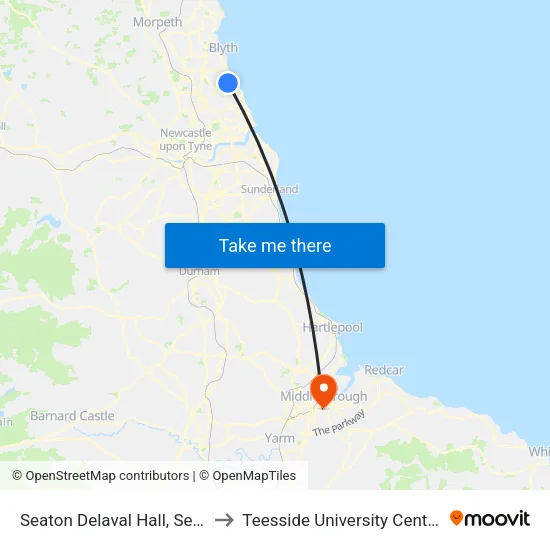 Seaton Delaval Hall, Seaton Village to Teesside University Centuria Building map