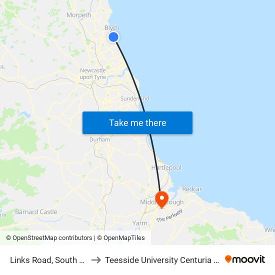 Links Road, South Beach to Teesside University Centuria Building map