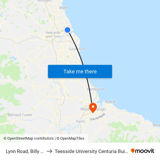 Lynn Road, Billy Mill to Teesside University Centuria Building map