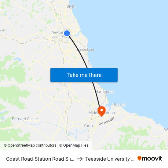 Coast Road-Station Road Slip Road, Hadrian Lodge to Teesside University Centuria Building map