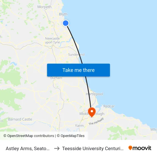 Astley Arms, Seaton Sluice to Teesside University Centuria Building map