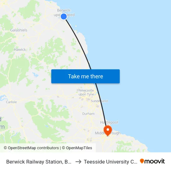 Berwick Railway Station, Berwick-Upon-Tweed to Teesside University Centuria Building map
