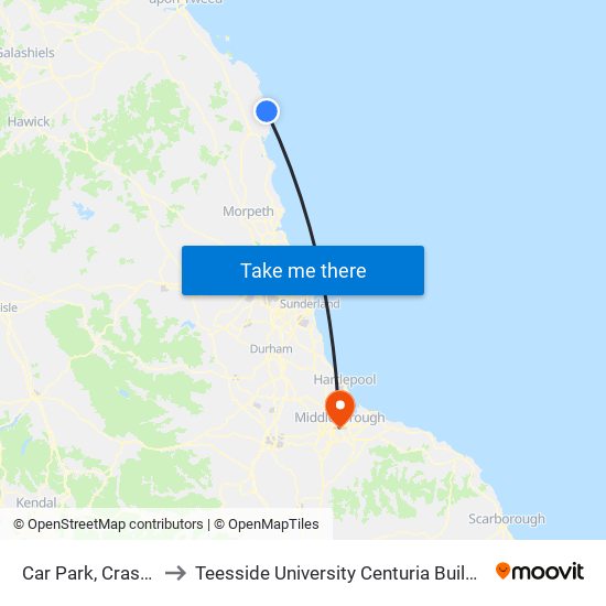 Car Park, Craster to Teesside University Centuria Building map