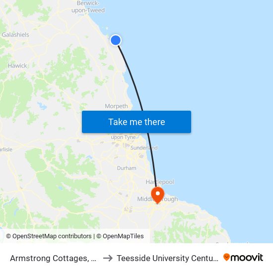 Armstrong Cottages, Bamburgh to Teesside University Centuria Building map