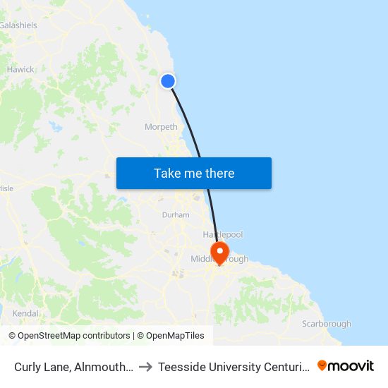 Curly Lane, Alnmouth Station to Teesside University Centuria Building map