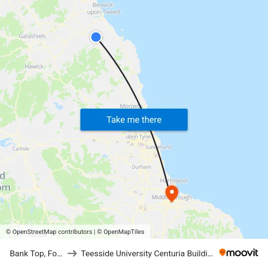 Bank Top, Ford to Teesside University Centuria Building map