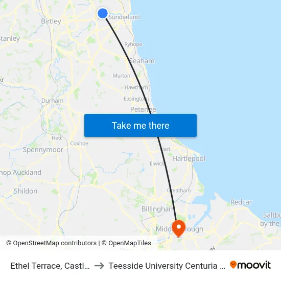 Ethel Terrace, Castletown to Teesside University Centuria Building map