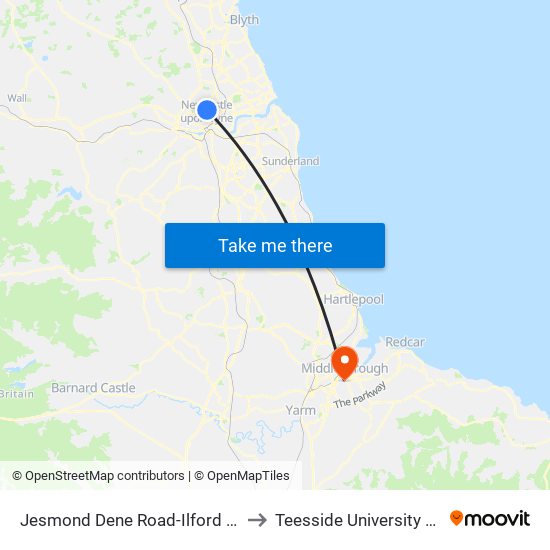 Jesmond Dene Road-Ilford Road, West Jesmond to Teesside University Centuria Building map