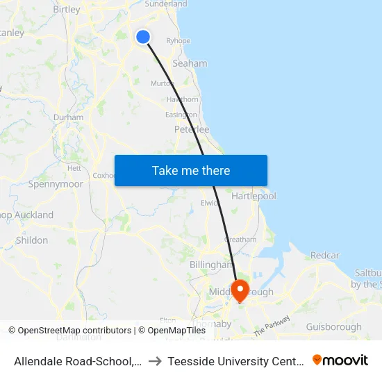 Allendale Road-School, Farringdon to Teesside University Centuria Building map