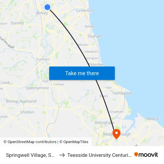 Springwell Village, Springwell to Teesside University Centuria Building map