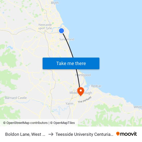 Boldon Lane, West Harton to Teesside University Centuria Building map