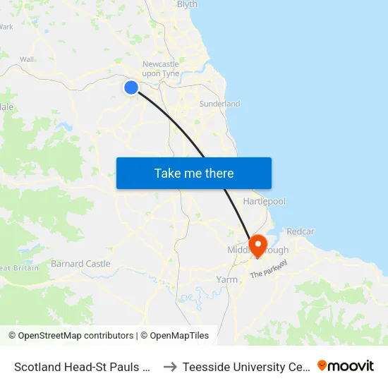 Scotland Head-St Pauls Church, Winlaton to Teesside University Centuria Building map