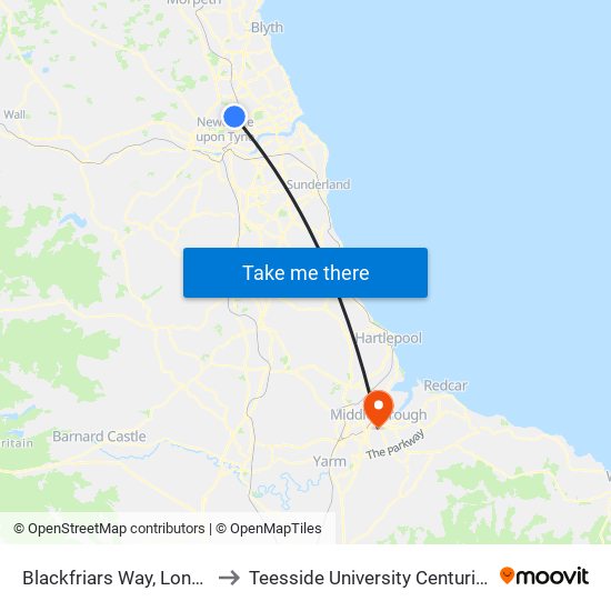 Blackfriars Way, Longbenton to Teesside University Centuria Building map