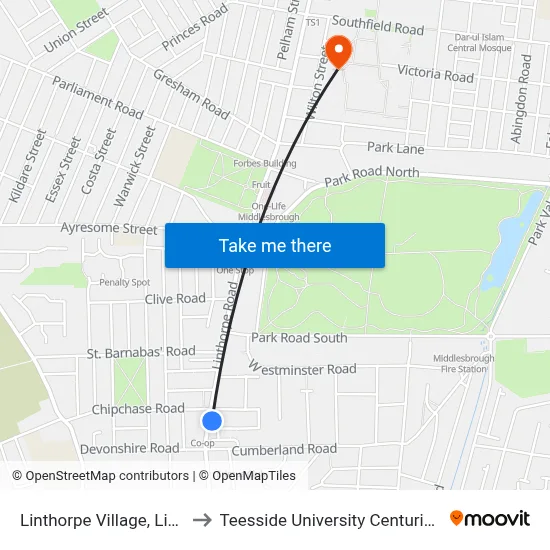 Linthorpe Village, Linthorpe to Teesside University Centuria Building map
