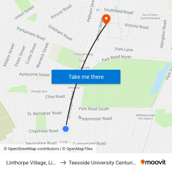 Linthorpe Village, Linthorpe to Teesside University Centuria Building map