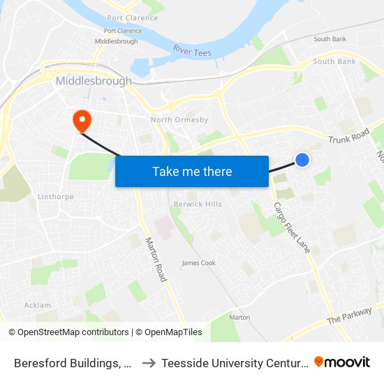 Beresford Buildings, Thorntree to Teesside University Centuria Building map