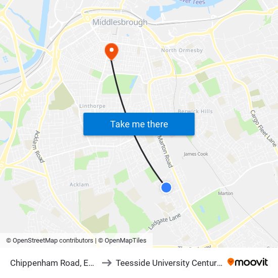 Chippenham Road, Easterside to Teesside University Centuria Building map