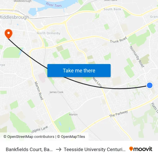 Bankfields Court, Bankfields to Teesside University Centuria Building map
