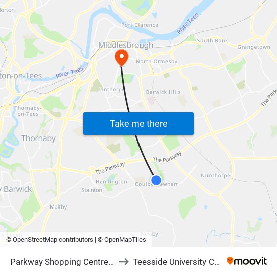 Parkway Shopping Centre, Coulby Newham to Teesside University Centuria Building map