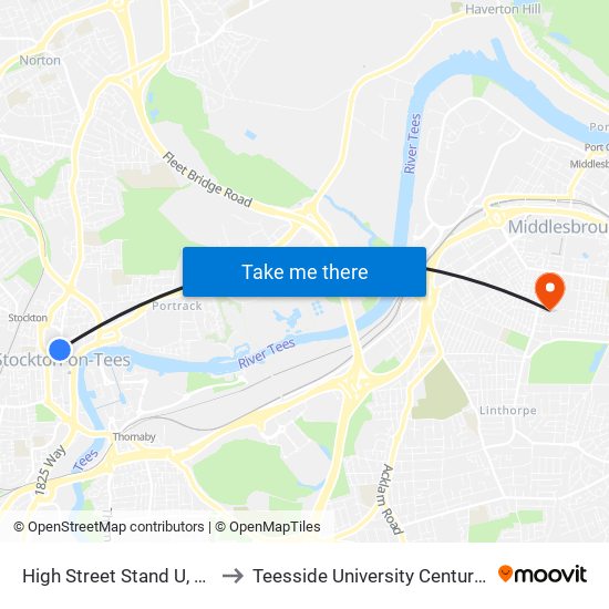 High Street Stand U, Stockton to Teesside University Centuria Building map