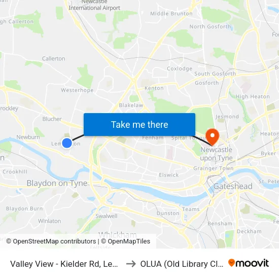Valley View - Kielder Rd, Lemington to OLUA (Old Library Cluster) map
