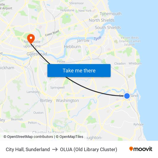 City Hall, Sunderland to OLUA (Old Library Cluster) map