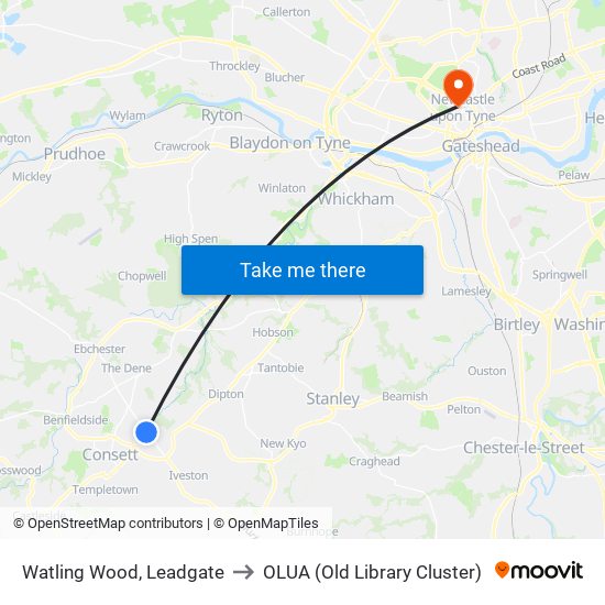 Watling Wood, Leadgate to OLUA (Old Library Cluster) map