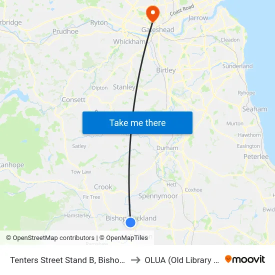 Tenters Street Stand B, Bishop Auckland to OLUA (Old Library Cluster) map