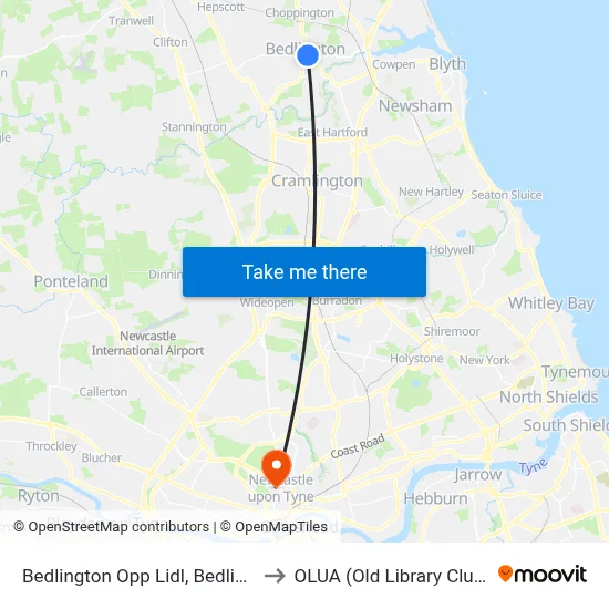 Bedlington Opp Lidl, Bedlington to OLUA (Old Library Cluster) map