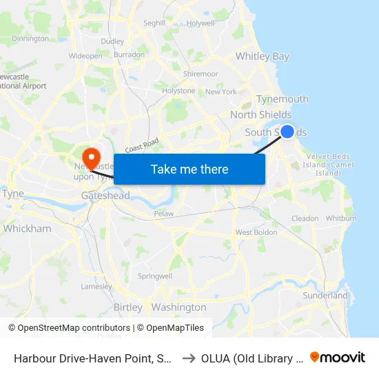 Harbour Drive-Haven Point, South Shields to OLUA (Old Library Cluster) map