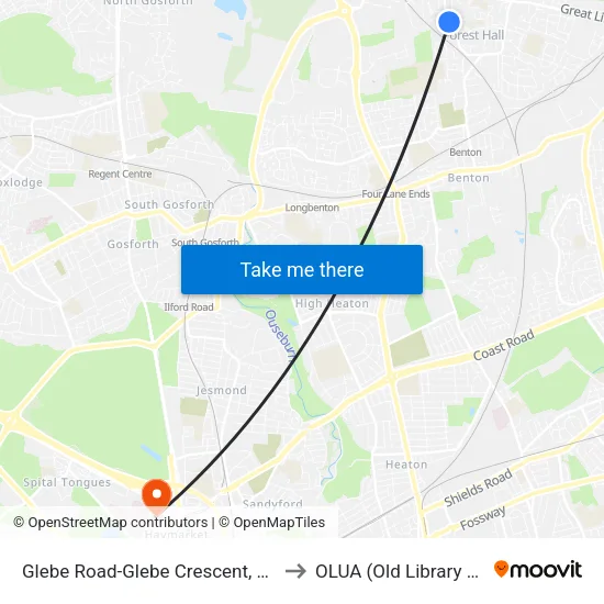 Glebe Road-Glebe Crescent, Forest Hall to OLUA (Old Library Cluster) map