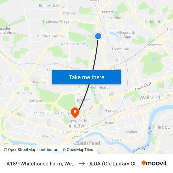 A189-Whitehouse Farm, West Moor to OLUA (Old Library Cluster) map