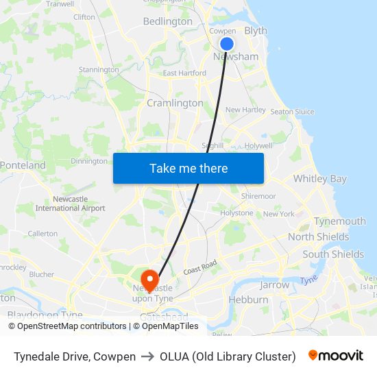 Tynedale Drive, Cowpen to OLUA (Old Library Cluster) map