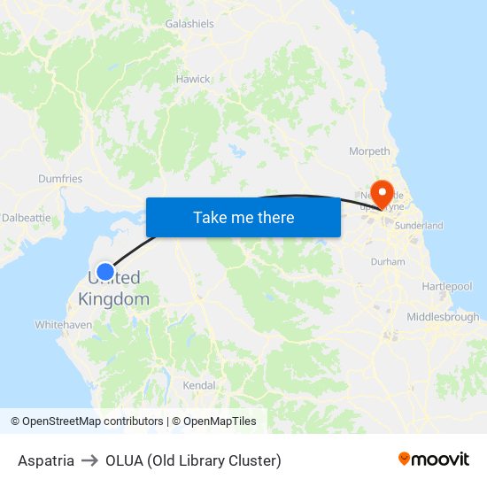 Aspatria to OLUA (Old Library Cluster) map