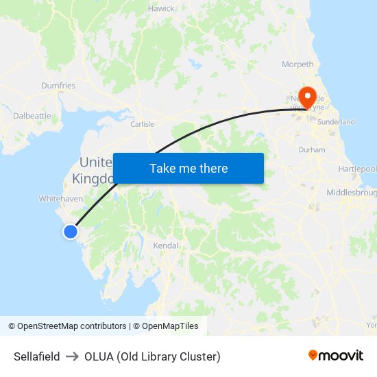 Sellafield to OLUA (Old Library Cluster) map