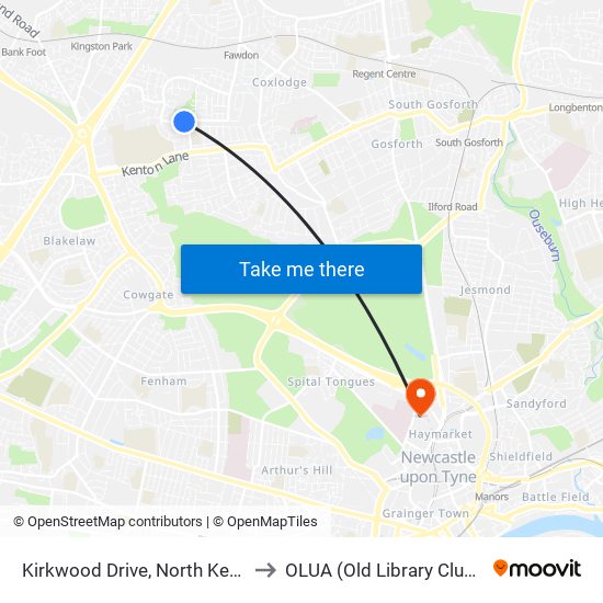 Kirkwood Drive, North Kenton to OLUA (Old Library Cluster) map