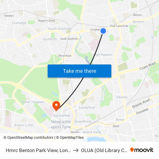 Hmrc Benton Park View, Longbenton to OLUA (Old Library Cluster) map