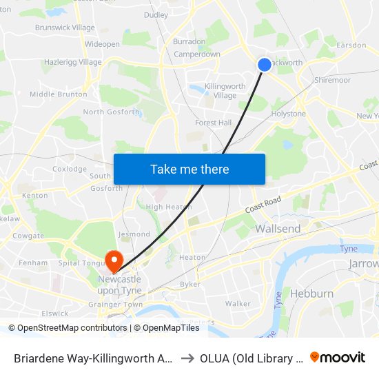 Briardene Way-Killingworth Ave, Holywell to OLUA (Old Library Cluster) map