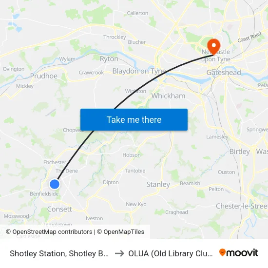 Shotley Station, Shotley Bridge to OLUA (Old Library Cluster) map