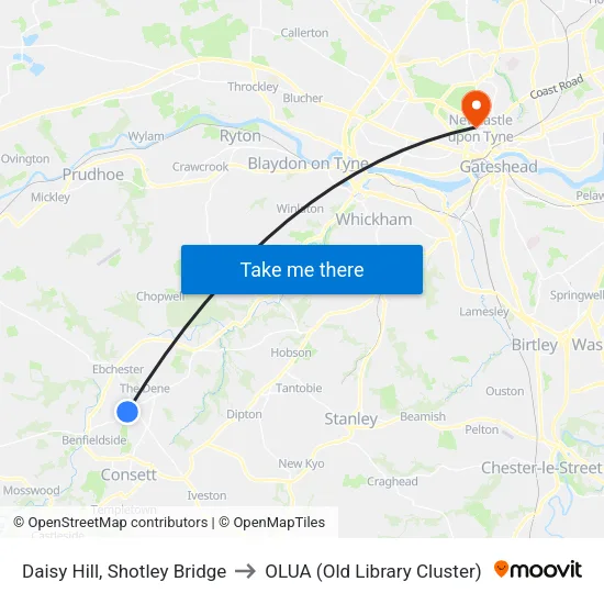 Daisy Hill, Shotley Bridge to OLUA (Old Library Cluster) map