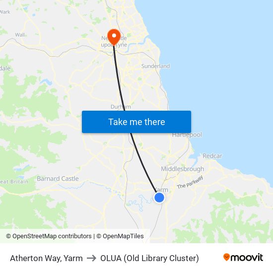 Atherton Way, Yarm to OLUA (Old Library Cluster) map