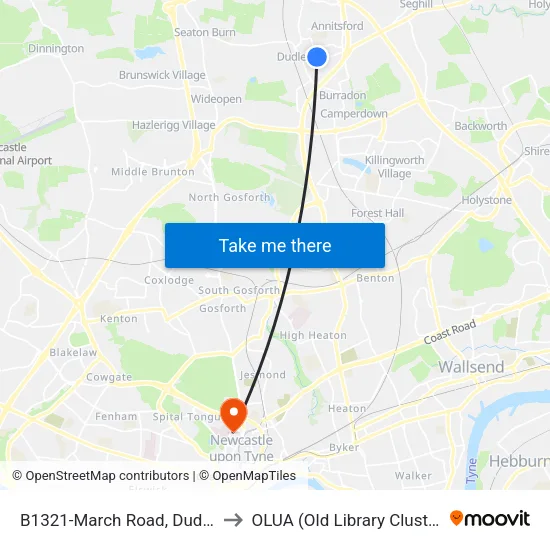 B1321-March Road, Dudley to OLUA (Old Library Cluster) map