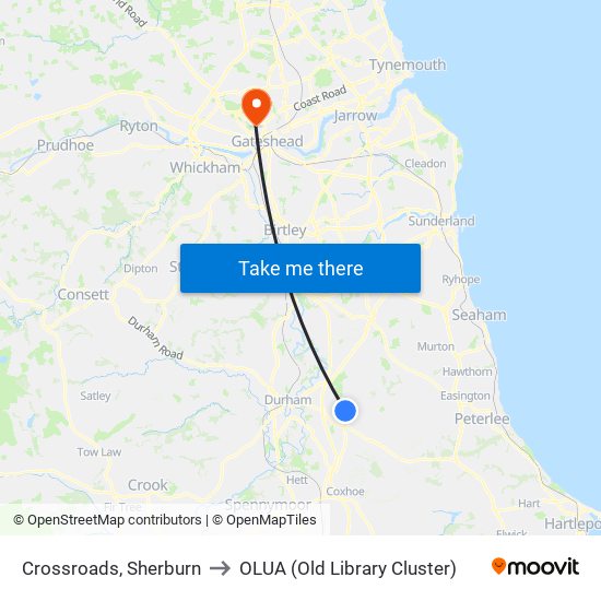 Crossroads, Sherburn to OLUA (Old Library Cluster) map