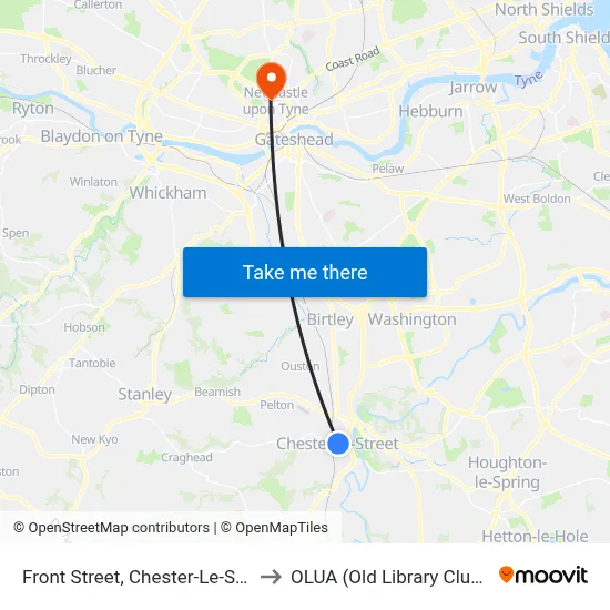 Front Street, Chester-Le-Street to OLUA (Old Library Cluster) map
