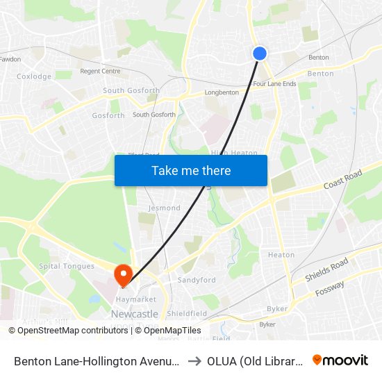 Benton Lane-Hollington Avenue, Longbenton to OLUA (Old Library Cluster) map