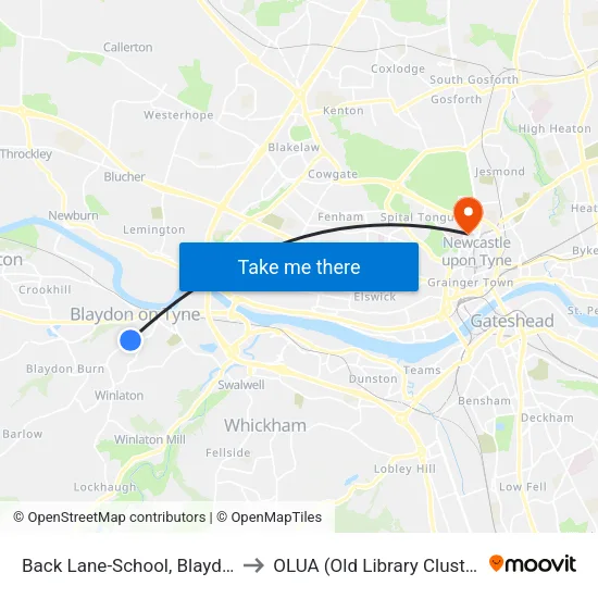 Back Lane-School, Blaydon to OLUA (Old Library Cluster) map