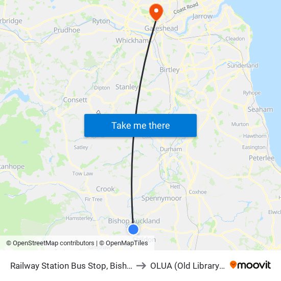 Railway Station Bus Stop, Bishop Auckland to OLUA (Old Library Cluster) map