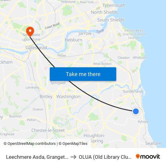 Leechmere Asda, Grangetown to OLUA (Old Library Cluster) map